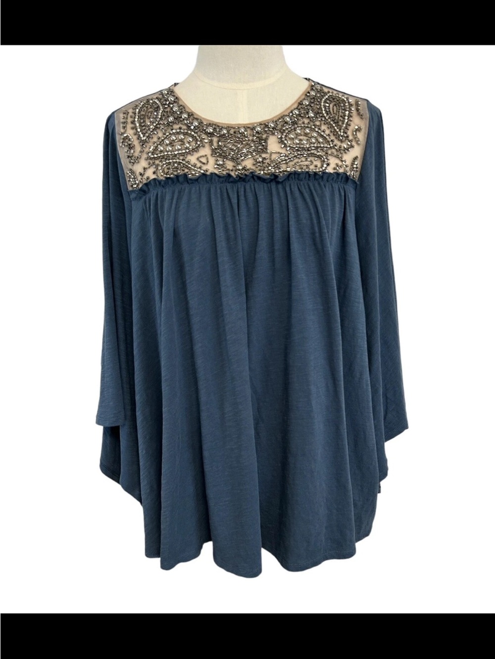 Velvet by Graham & Spencer Blue Embellished Yoke Women's Top